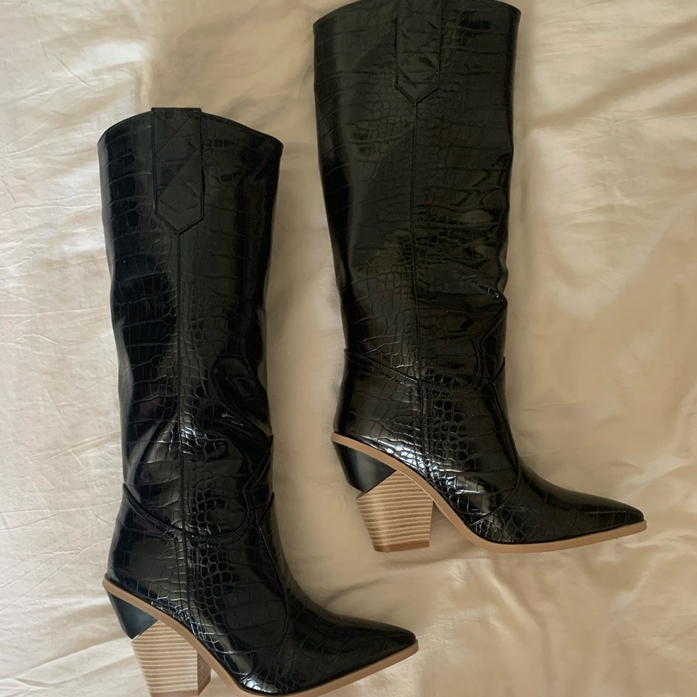 Black crocodile boots